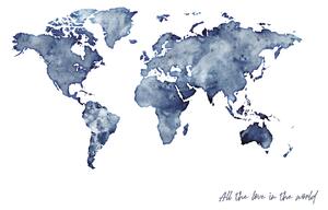Ilustrace Worldmap blue watercolor, Finlay & Noa, (40 x 30 cm)