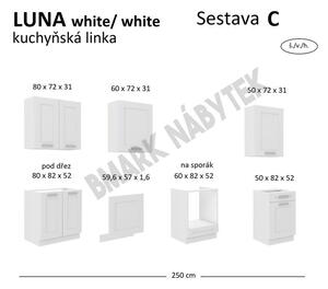 Kuchyňská linka LUNA bílá/bílá matná MDF, Sestava C, 250 cm