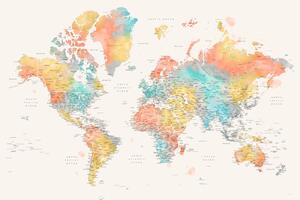 Mapa Detailed colorful watercolor world map, Fifi, Blursbyai, (40 x 26.7 cm)
