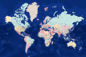 Mapa Blue and pastels detailed world map, Blursbyai, (40 x 26.7 cm)