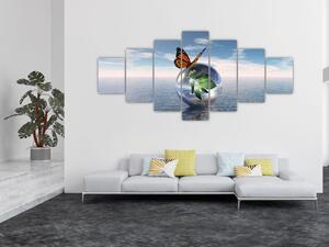 Obraz motýla na skleněné kouli (210x100 cm)
