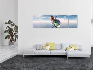 Obraz motýla na skleněné kouli (170x50 cm)