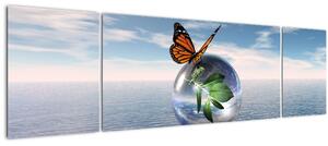 Obraz motýla na skleněné kouli (170x50 cm)