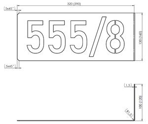Domovní číslo tabulka 7b Velikost: 10 x 20 x 7(ohyb) cm (M), Ohyb: Na pravé straně od čísla