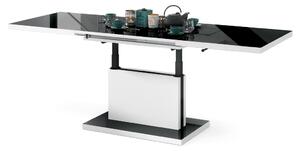 ASTON černý lesk/bílý, rozkládací, zvedací konferenční stůl, stolek, černobílý
