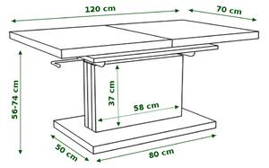 ASTON dub sonoma, rozkládací, zvedací konferenční stůl, stolek - 70 cm