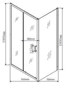 MEXEN - Apia sprchový kout, posuvné dveře, 95 x 70 cm, transparentní/dekor - chrom - 840-095-070-01-20
