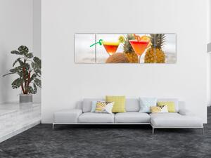 Obraz ananasů a sklenic na pláži (170x50 cm)