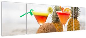 Obraz ananasů a sklenic na pláži (170x50 cm)