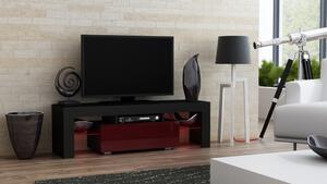 TV stolek MILA lesk 130 LED černá, burgund zásuvka