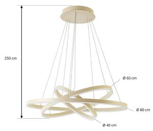 Arcchio Závěsné světlo Albiona, béžové, 3 kruhy, Ø 80 cm, stmívatelný, Krémová / jantar, kov, Moderní