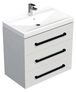 Koupelnová skříňka s černou úchytkou a umyvadlem SAT Cube Way 80x71x46 cm bílá lesk CUBE46C803BIVER