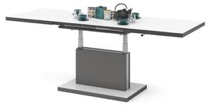 ASTON bílý+antracit (tmavý šedý), rozkládací, zvedací konferenční stůl, stolek - 70 cm