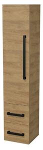Koupelnová skříňka vysoká s černou úchytkou SAT Cube Way 35x163x33 cm dub Hickory mat CUBE3CV35DH