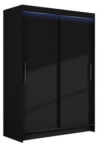 Šatní skříň 120 cm s posuvnými dveřmi a LED osvětlením GASPARA 1 - černá