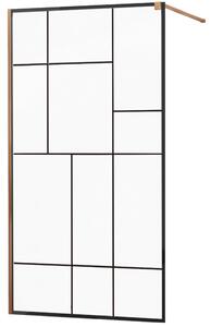 MEXEN - Kioto zástěna sprchová 70 x 200 cm, transparentní/ černá /vzor 8 mm - růžově zlatá - 800-070-101-60-78