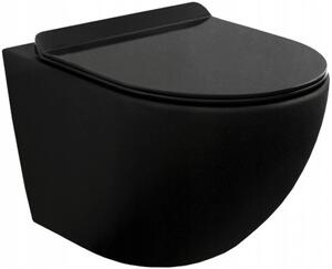 MEXEN - Lena WC mísa Rimless, WC sedátko se zpomalovacím mechanismem, Slim, duroplast - černá matná - 30220185