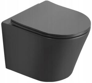 MEXEN - Rico WC mísa Rimless, WC sedátko se zpomalovacím mechanismem, Slim, duroplast - šedá tmavá matná - 30724071