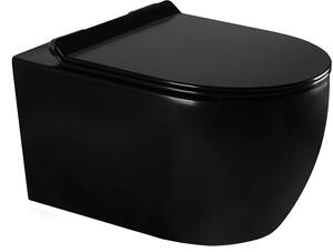 MEXEN - Carmen WC mísa Rimless, WC sedátko se zpomalovacím mechanismem, Slim, duroplast - černá matná - 30880185
