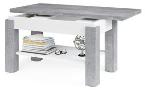 BRAVO s polici, beton / bílá - rozkládací, zvedací konferenční stůl, stolek s poličkou