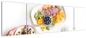 Obraz talířů s ovocem na stole (170x50 cm)