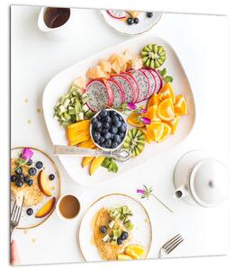 Obraz talířů s ovocem na stole (30x30 cm)