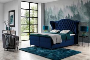 Luxusní boxspringová postel 140x200 RIANA - modrá + topper ZDARMA