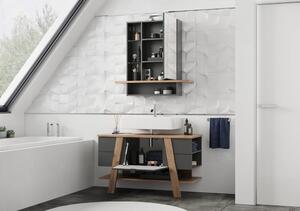 Tmavě šedá závěsná koupelnová skříňka se zrcadlem v dekoru dubu 90x91 cm Avellino - Germania