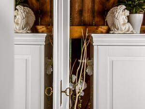 Šatní skříň 3D Toskania se zrcadlem a zásuvkami, bílá, masiv, borovice, TAHOMA