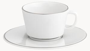 Ručně vyrobené porcelánové XS šálky na kávu s podšálkem a ručně malovaným platinovým okrajem Vitruv, 2 ks