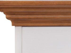 Dřevěná vitrína Belluno Elegante, úzká, dekor bílá | zlatý dub, masiv, borovice - LEVÁ