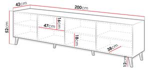 TV stolek 200 cm BERMEJO - bílý / lesklý bílý