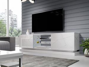 Televizní stolek 200 cm LIMA - bílý / lesklý bílý