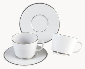 Sada ručně vyrobených porcelánových šálků na espresso s podšálky a ručně malovaným platinovým okrajem Vitruvius, 2 díly