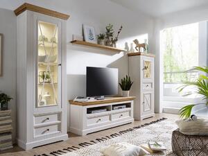 Bílý nábytek Vitrína Marone Klasik, úzká, dekor bílá-dřevo, masiv, borovice