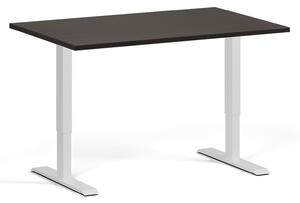 Výškově nastavitelný stůl, 1 motor, 745 - 1235 mm, deska 1200 x 800 mm, bílá podnož, wenge