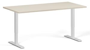Výškově nastavitelný stůl, 1 motor, 745 - 1235 mm, deska 1600 x 800 mm, bílá podnož, bříza