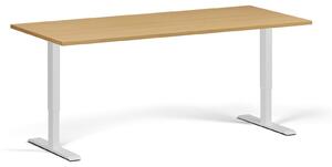 Výškově nastavitelný stůl, 180x80 cm, 1 motor, bílá podnož, buk
