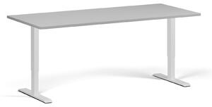 Výškově nastavitelný stůl, 180x80 cm, 1 motor, bílá podnož, šedá