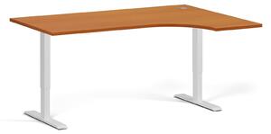 Výškově nastavitelný stůl, 1 motor, 745 - 1235 mm, rohový L/P, deska 1600 x 1200 mm, bílá podnož, třešeň