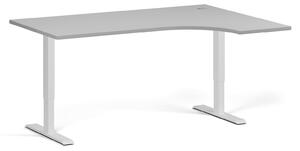 Rohový výškově nastavitelný stůl, 160x120 cm, 1 motor, L/P, bílá podnož, šedá