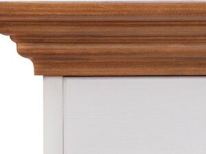 Dřevěná vitrína Belluno Elegante, úzká, dekor bílá | zlatý dub, masiv, borovice - PRAVÁ