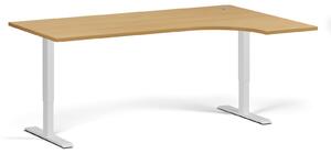 Rohový výškově nastavitelný stůl, 180x120 cm, 1 motor, L/P, bílá podnož, buk