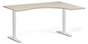 Ergonomický výškově nastavitelný stůl, 160x120 cm, 1 motor, L/P, bílá podnož, dub přírodní