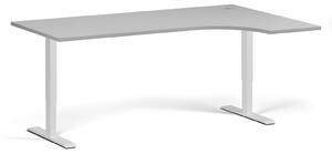 Rohový výškově nastavitelný stůl, 180x120 cm, 1 motor, L/P, bílá podnož, šedá
