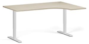 Výškově nastavitelný stůl, 1 motor, 745 - 1235 mm, rohový L/P, deska 1600 x 1200 mm, bílá podnož, dub přírodní
