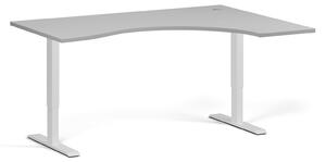 Ergonomický výškově nastavitelný stůl, 160x120 cm, 1 motor, L/P, bílá podnož, šedá