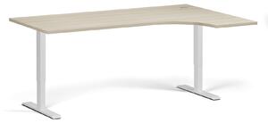 Výškově nastavitelný stůl, 1 motor, 745 - 1235 mm, rohový L/P, deska 1800 x 1200 mm, bílá podnož, dub přírodní