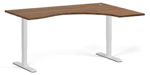 Ergonomický výškově nastavitelný stůl, 160x120 cm, 1 motor, L/P, bílá podnož, ořech