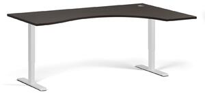 Výškově nastavitelný stůl, 1 motor, 745 - 1235 mm, ergonomický L/P, deska 1800 x 1200 mm, bílá podnož, wenge